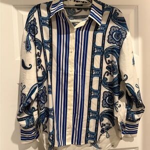 Express Blue and White Paisley Button Down Shirt